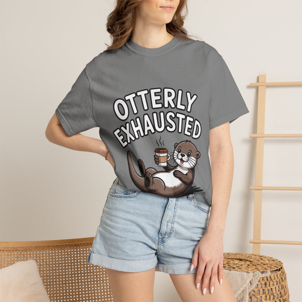 Otterly Exhausted Shirt, Funny Otter Coffee T-Shirt, Cute Otter Lover Gift, Sarcastic Coffee Lover Tee