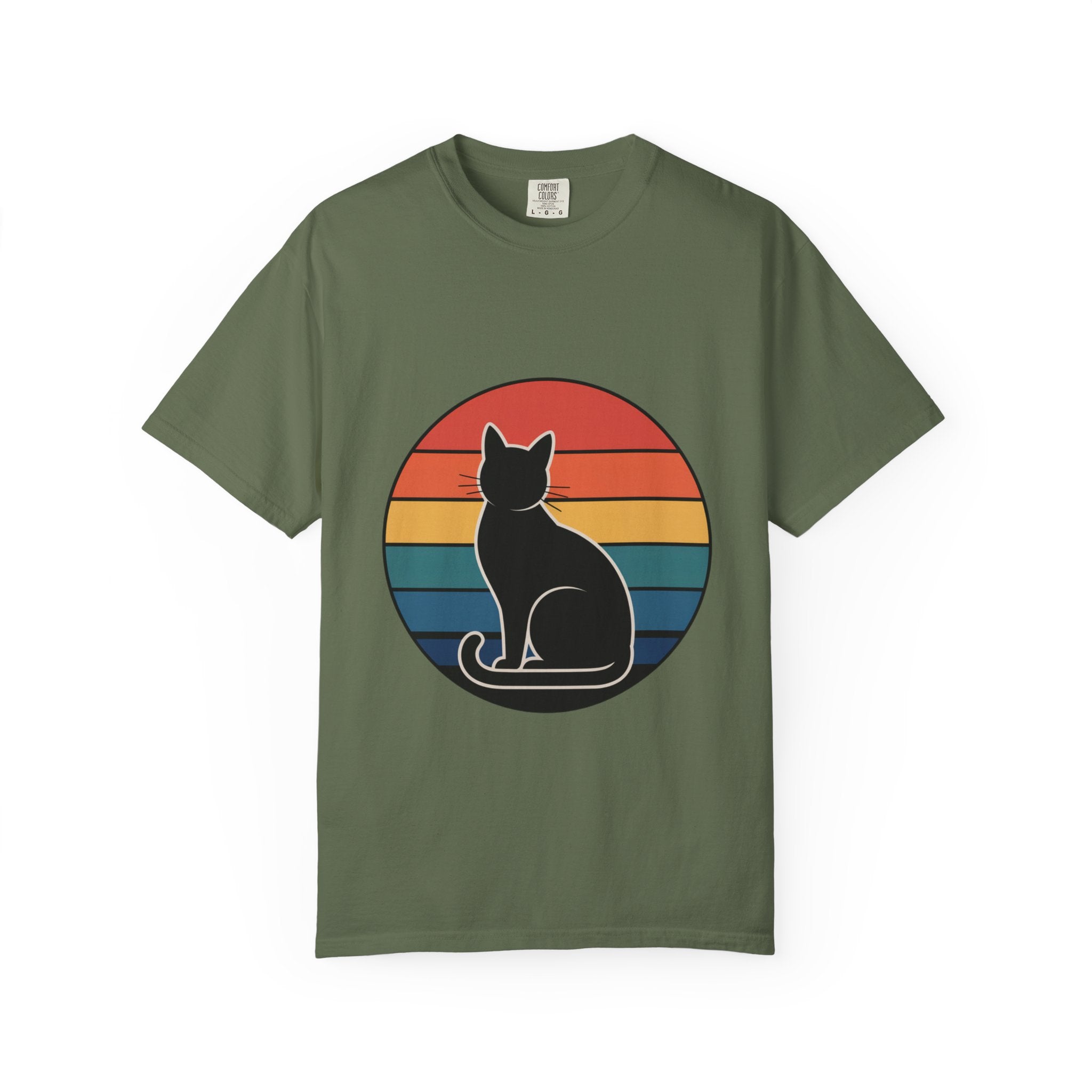 Retro Sunset Cat Badge T-Shirt