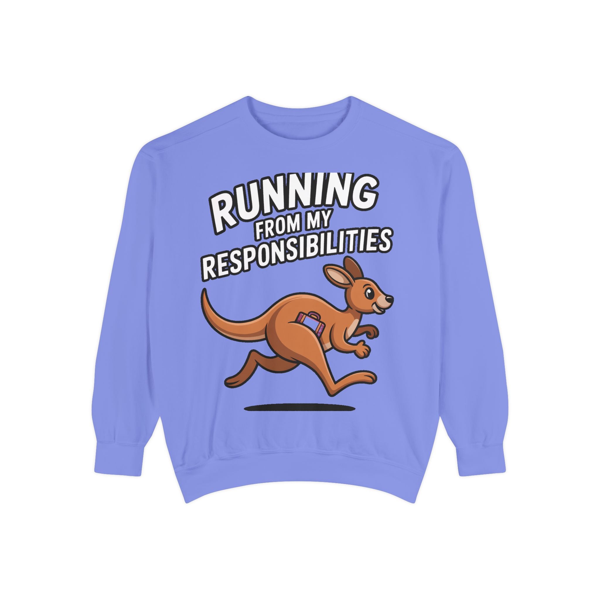 Running From My Responsibilities Sweatshirt, Funny Kangaroo Crewneck, Adulting Humor Gift, Cute Cartoon Animal Sweatshirt