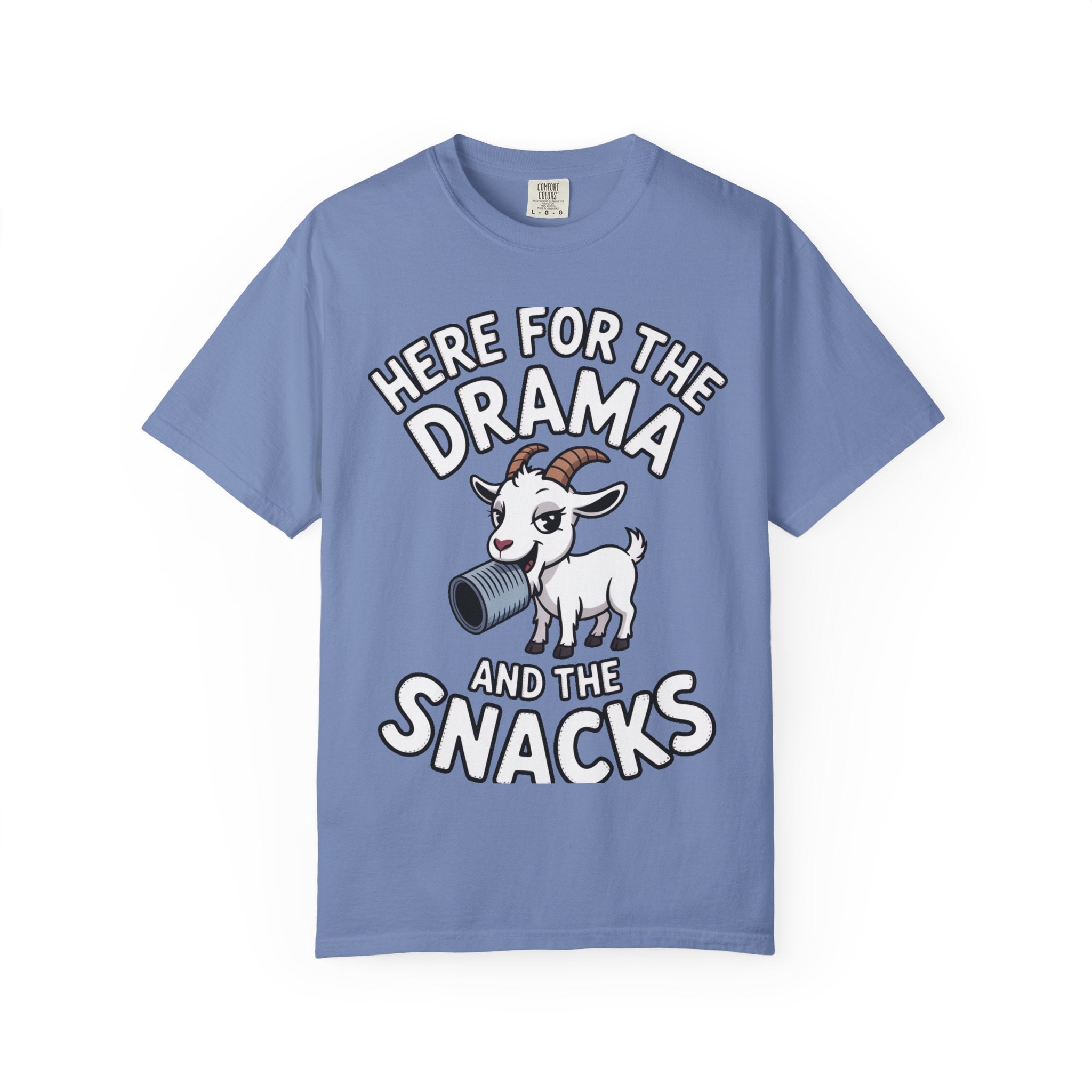 Funny Goat Shirt, Here For The Drama And The Snacks T-Shirt, Cute Goat Lover Gift, Sarcastic Farm Animal Tee