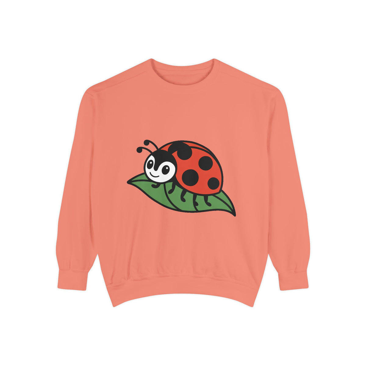 Ladybug Sweatshirt, Cute Embroidered Ladybug On Leaf Crewneck, Garden Lover Gift, Nature Sweatshirt