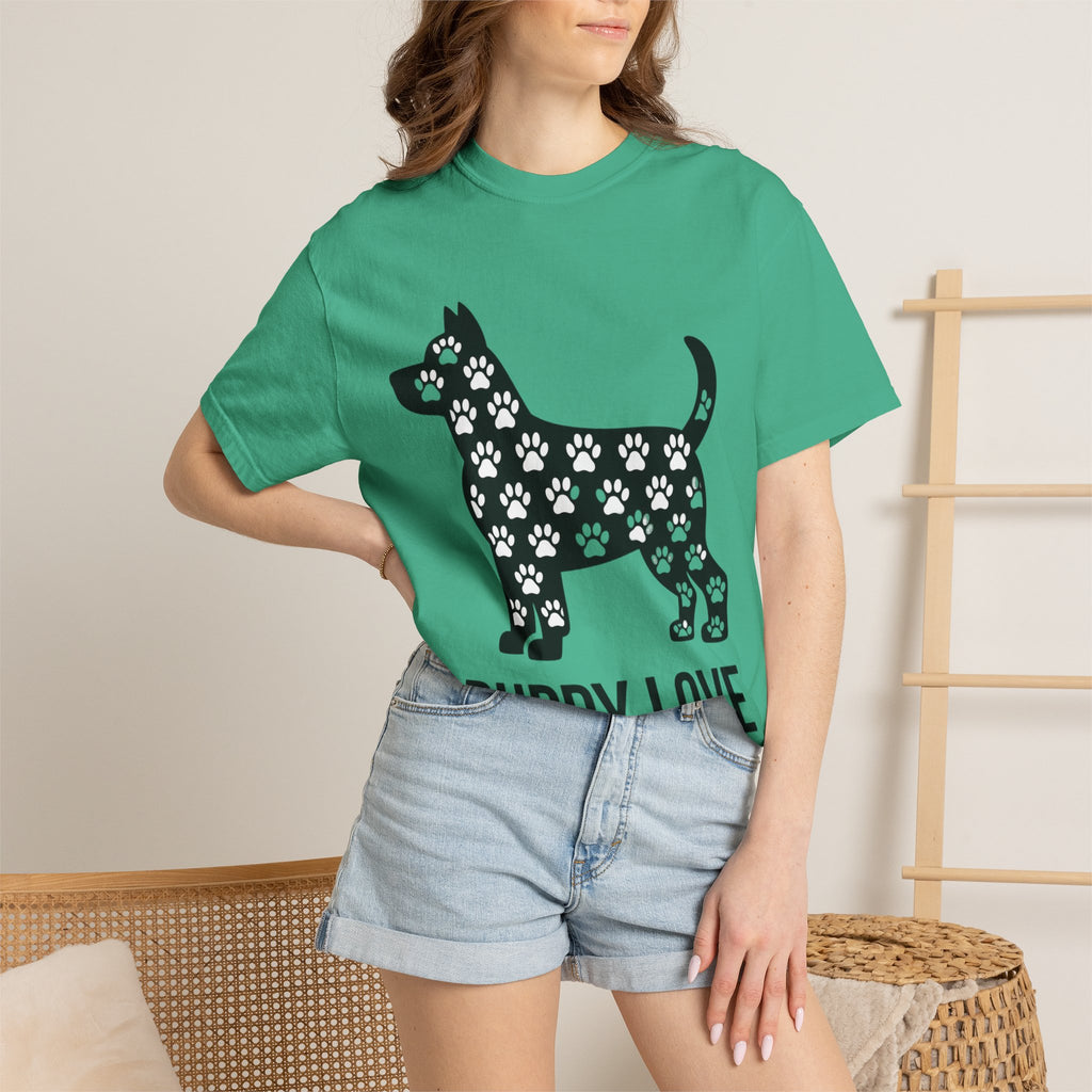 Puppy Love Dog Shirt, Cute Dog Silhouette T-Shirt, Paw Print Pattern Tee, Dog Lover Gift, Minimalist Dog Mom Shirt