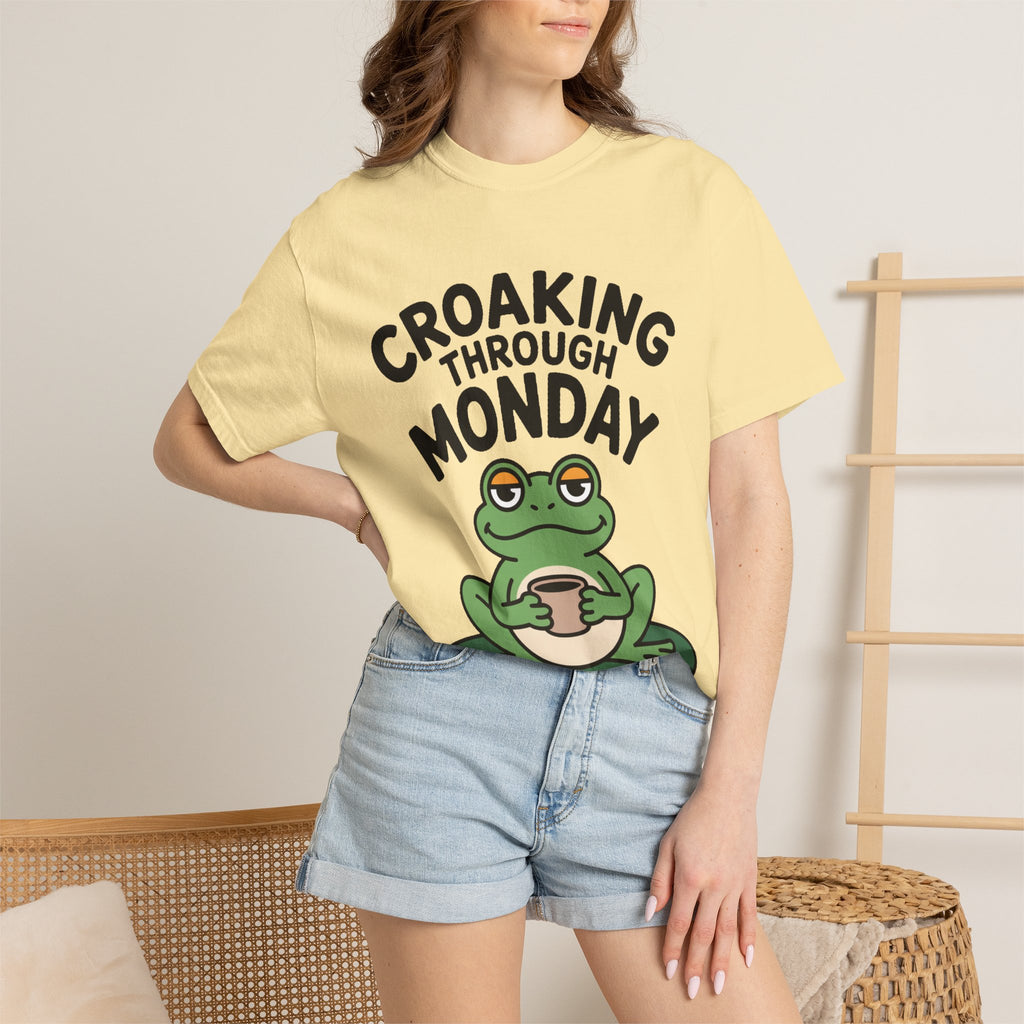 Croaking Through Monday Shirt, Funny Frog Coffee T-Shirt, Cute Frog Lover Gift, Monday Mood Tee, Sarcastic Frog Shirt