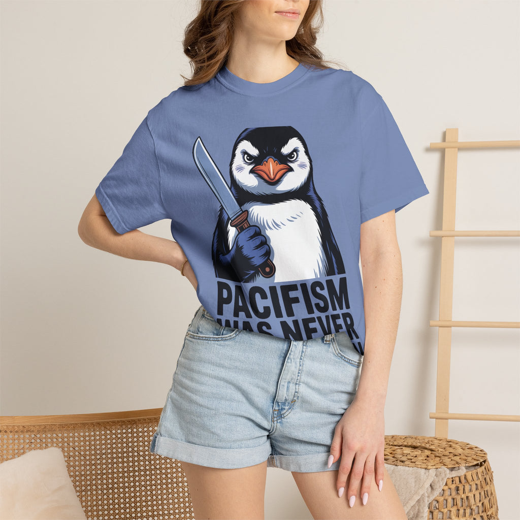 Funny Penguin Shirt, Pacifism Was Never An Option Tee, Dramatic Penguin With Knife T-Shirt, Sarcastic Meme Gift Shirt