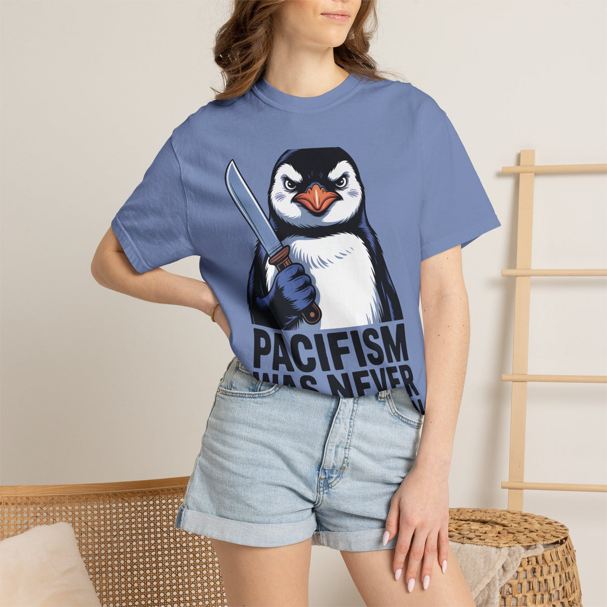 Funny Penguin Shirt, Pacifism Was Never An Option Tee, Dramatic Penguin With Knife T-Shirt, Sarcastic Meme Gift Shirt
