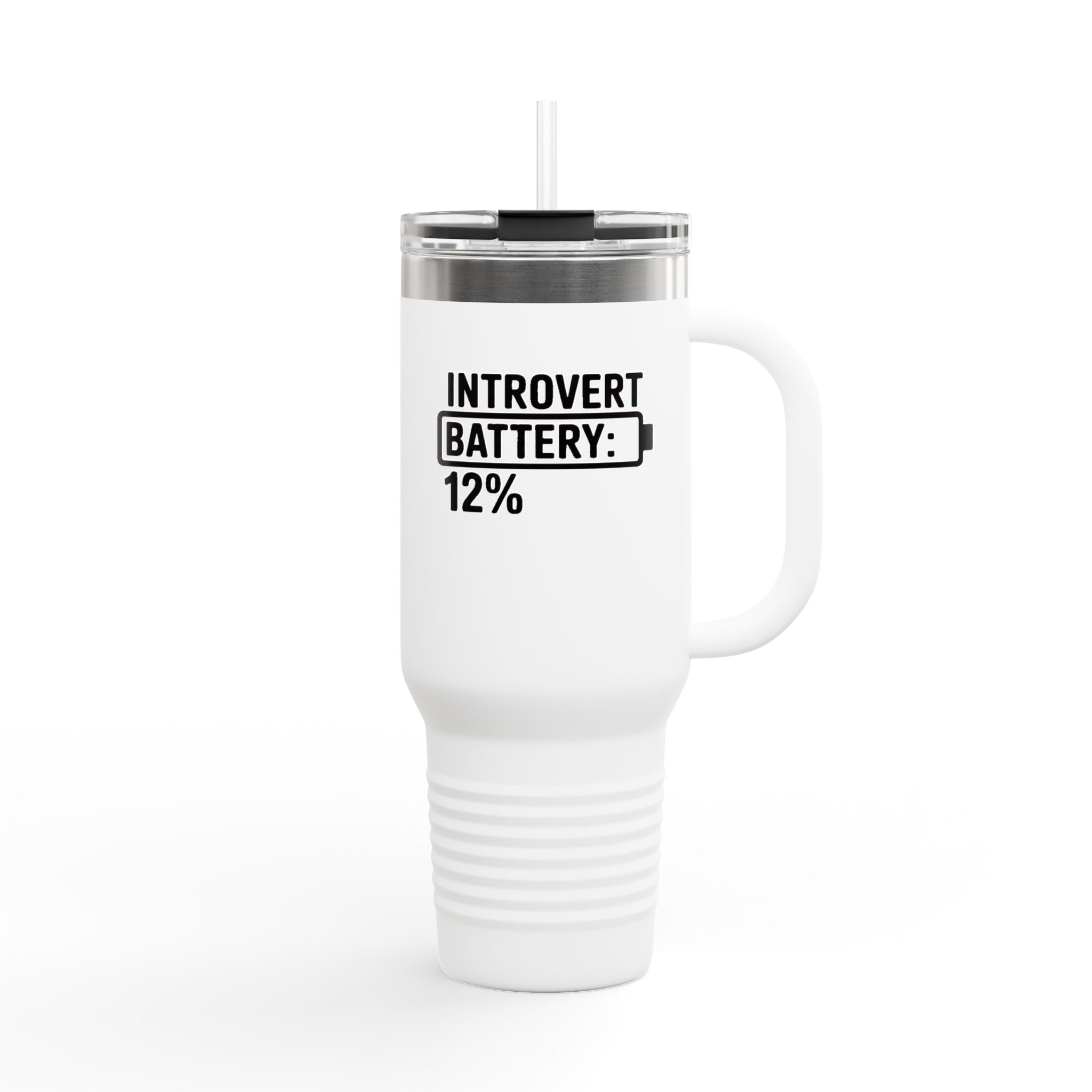 Introvert Battery Low Tumbler, Funny Introvert 40oz Travel Mug, Bold Typography Gift for Introverts, Sarcastic Coffee Cup Gift