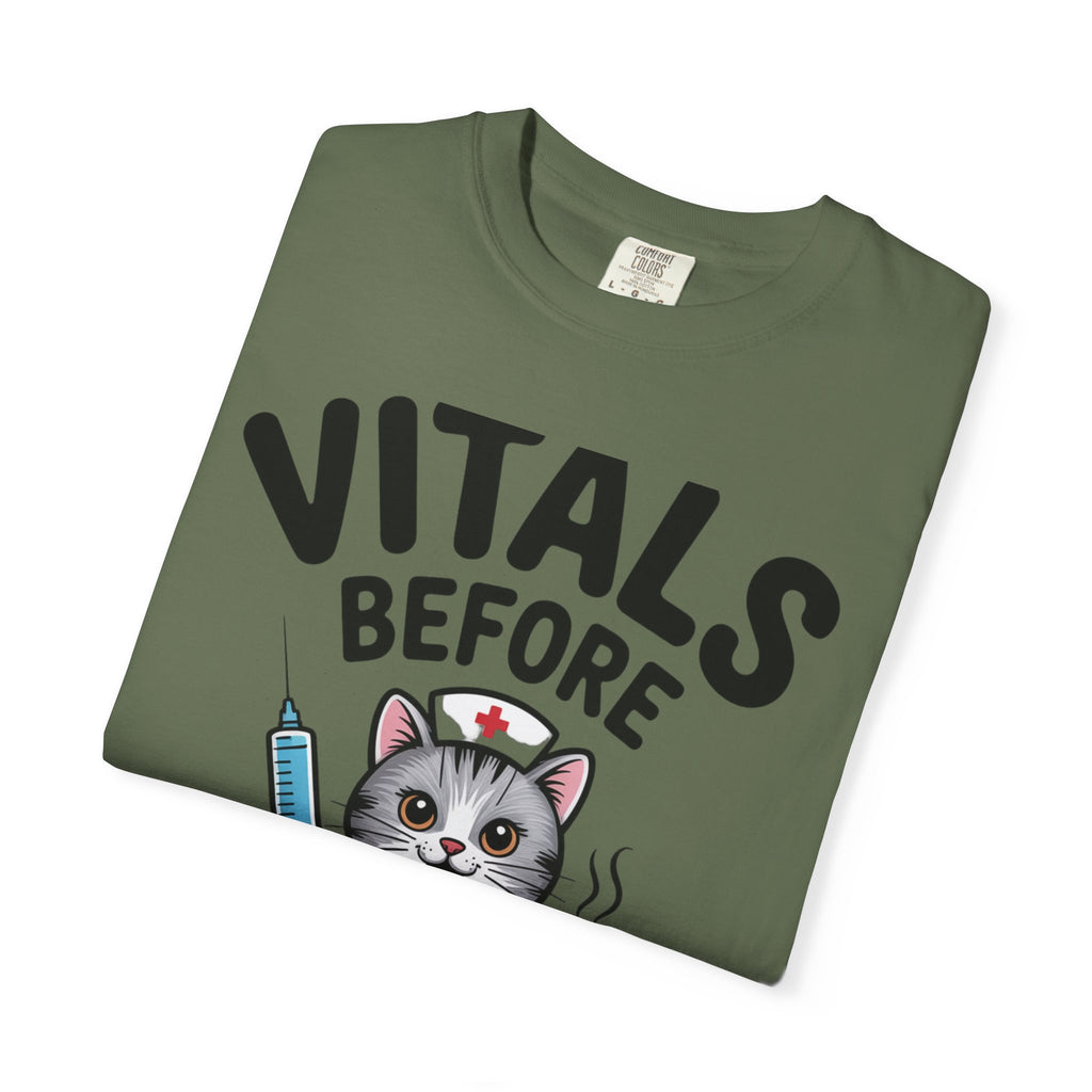 Vitals Before Coffee Nurse Shirt, Funny Nurse Cat T-Shirt, Cute Nurse Gift, Nursing Student Shirt, RN Coffee Lover Tee