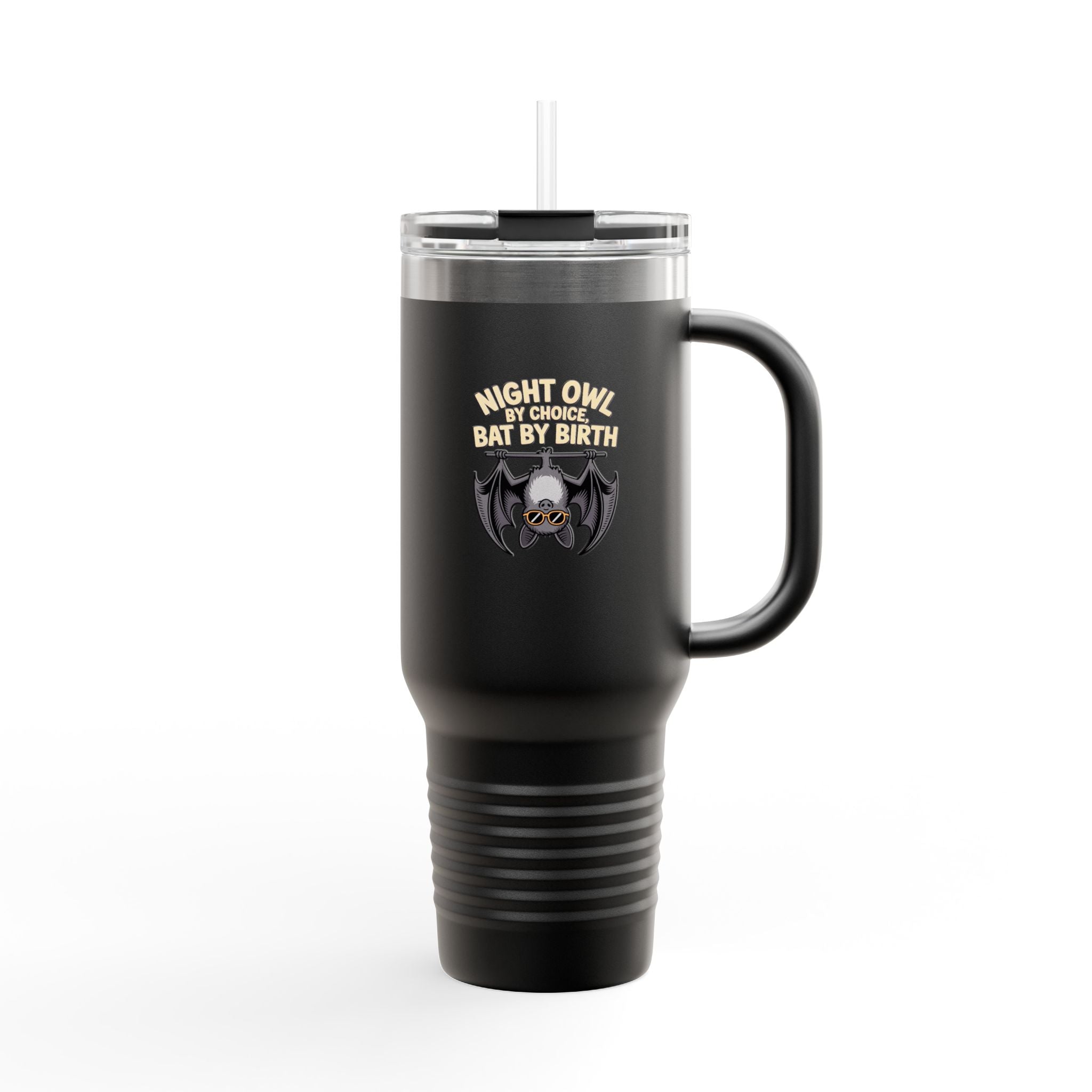 Night Owl By Choice Bat Tumbler, Funny Bat Travel Mug, Cute Halloween Gift, 40oz Insulated Tumbler with Handle and Straw