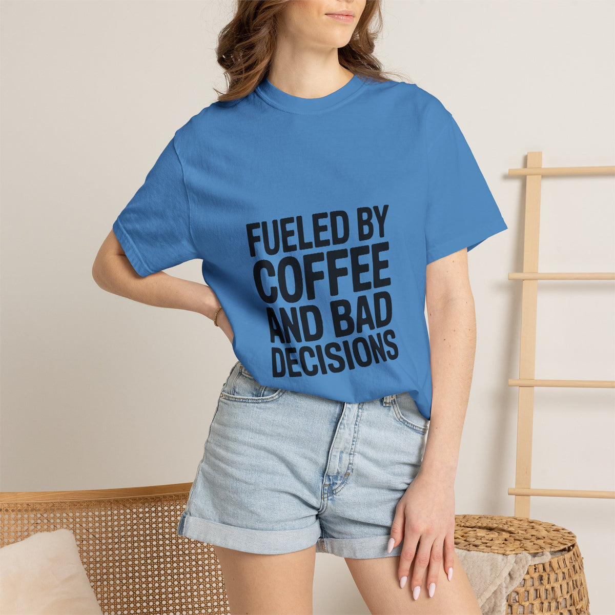 Fueled By Coffee And Bad Decisions Shirt, Funny Coffee Lover Tee, Sarcastic Quote T-Shirt, Bold Typography Graphic Tee