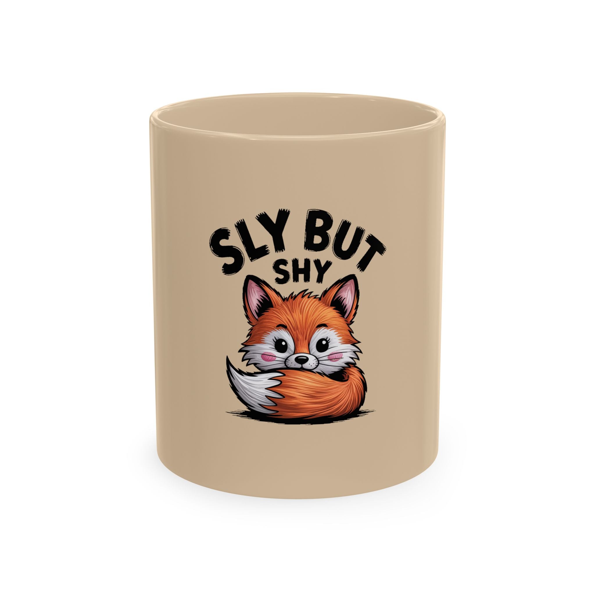 Sly But Shy Fox Mug, Cute Cartoon Fox Coffee Mug, Funny Fox Lover Gift, Shy Fox Peeking Behind Tail Ceramic Mug