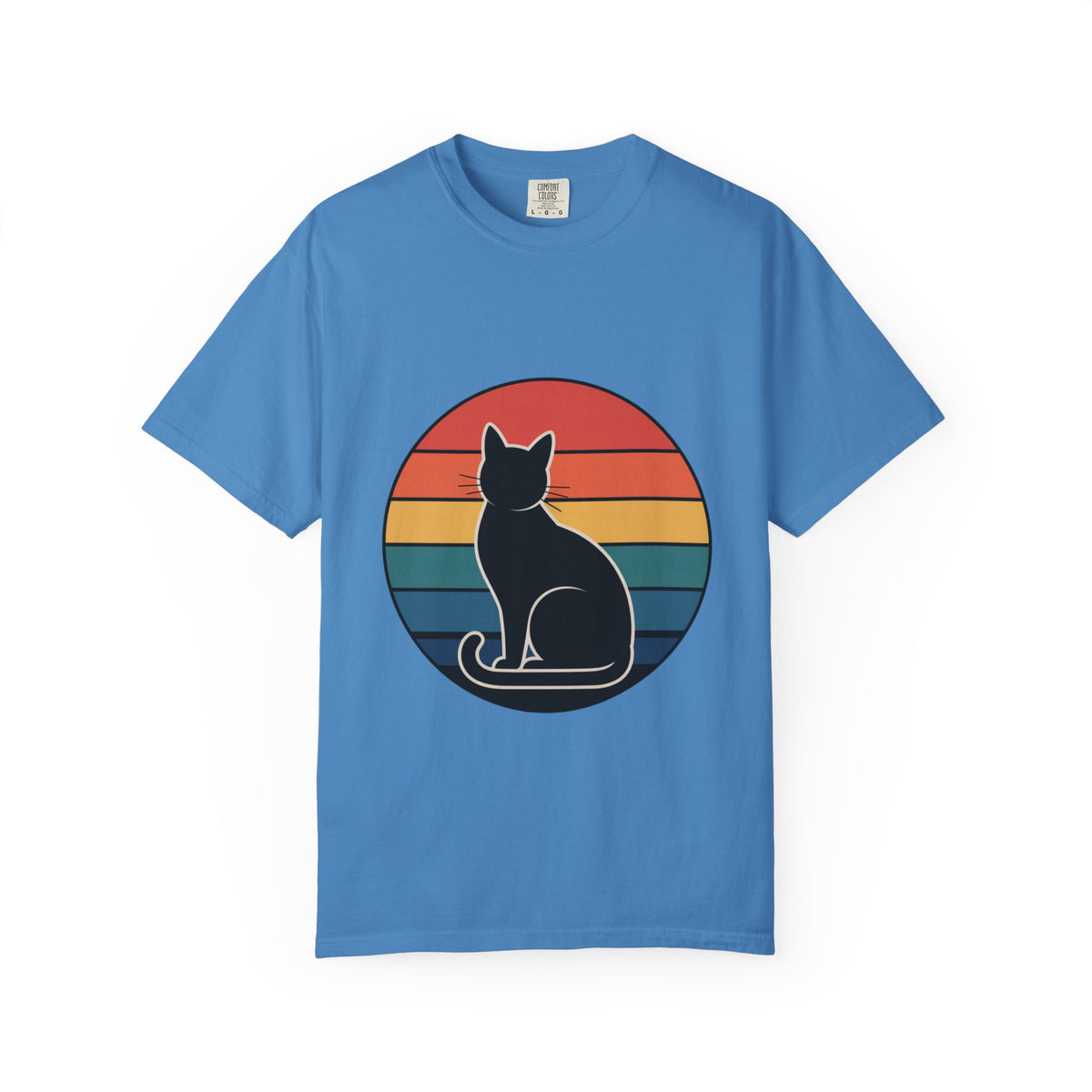 Retro Sunset Cat Badge T-Shirt