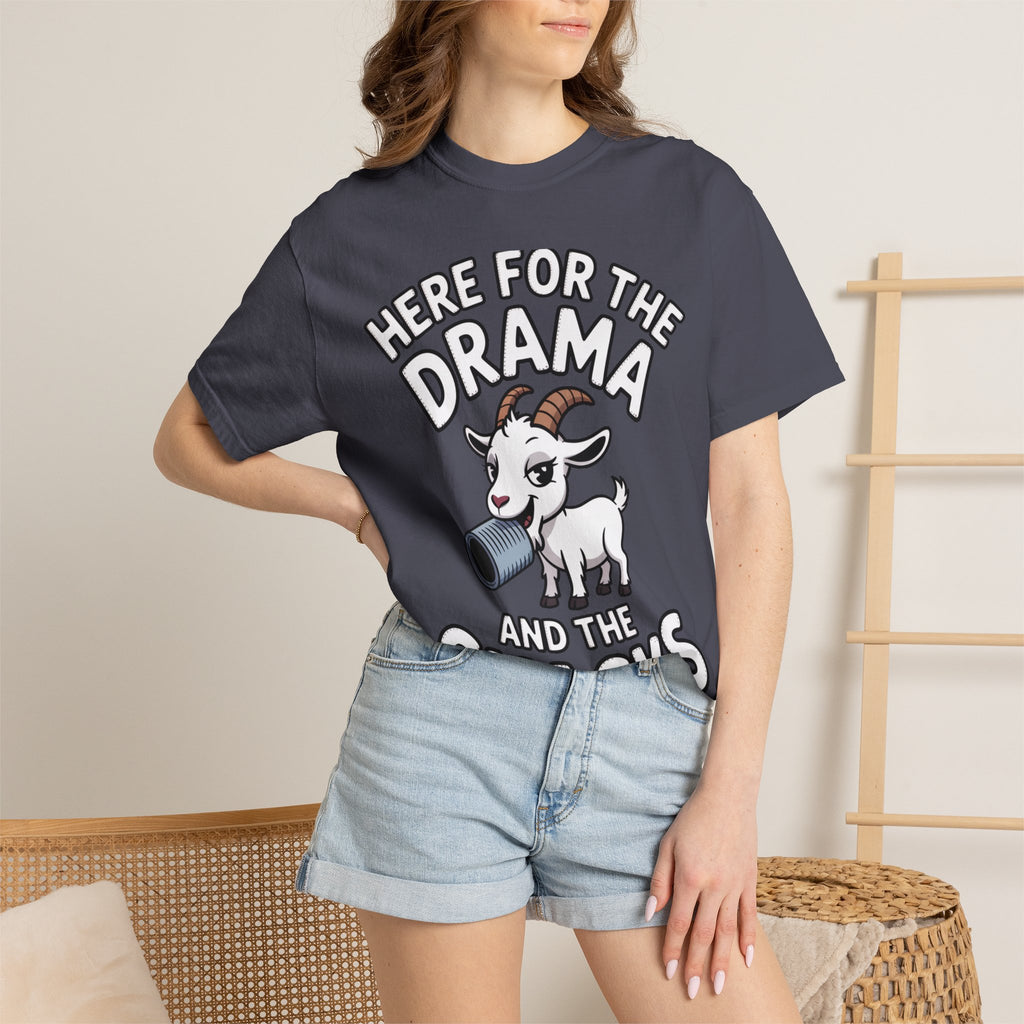 Funny Goat Shirt, Here For The Drama And The Snacks T-Shirt, Cute Goat Lover Gift, Sarcastic Farm Animal Tee