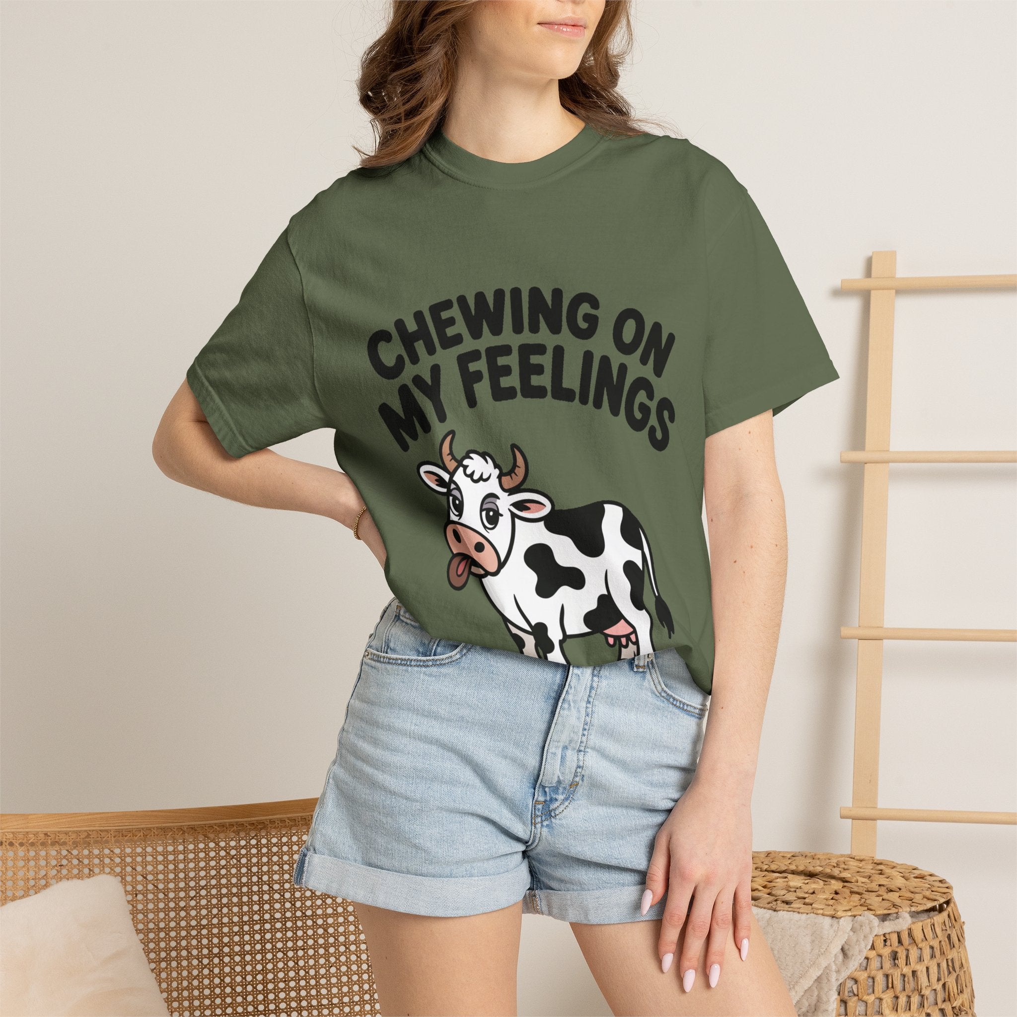 Chewing On My Feelings Cow Shirt, Funny Cow T-Shirt, Cute Cartoon Cow Tee, Sarcastic Farm Animal Gift, Mental Health Humor Shirt