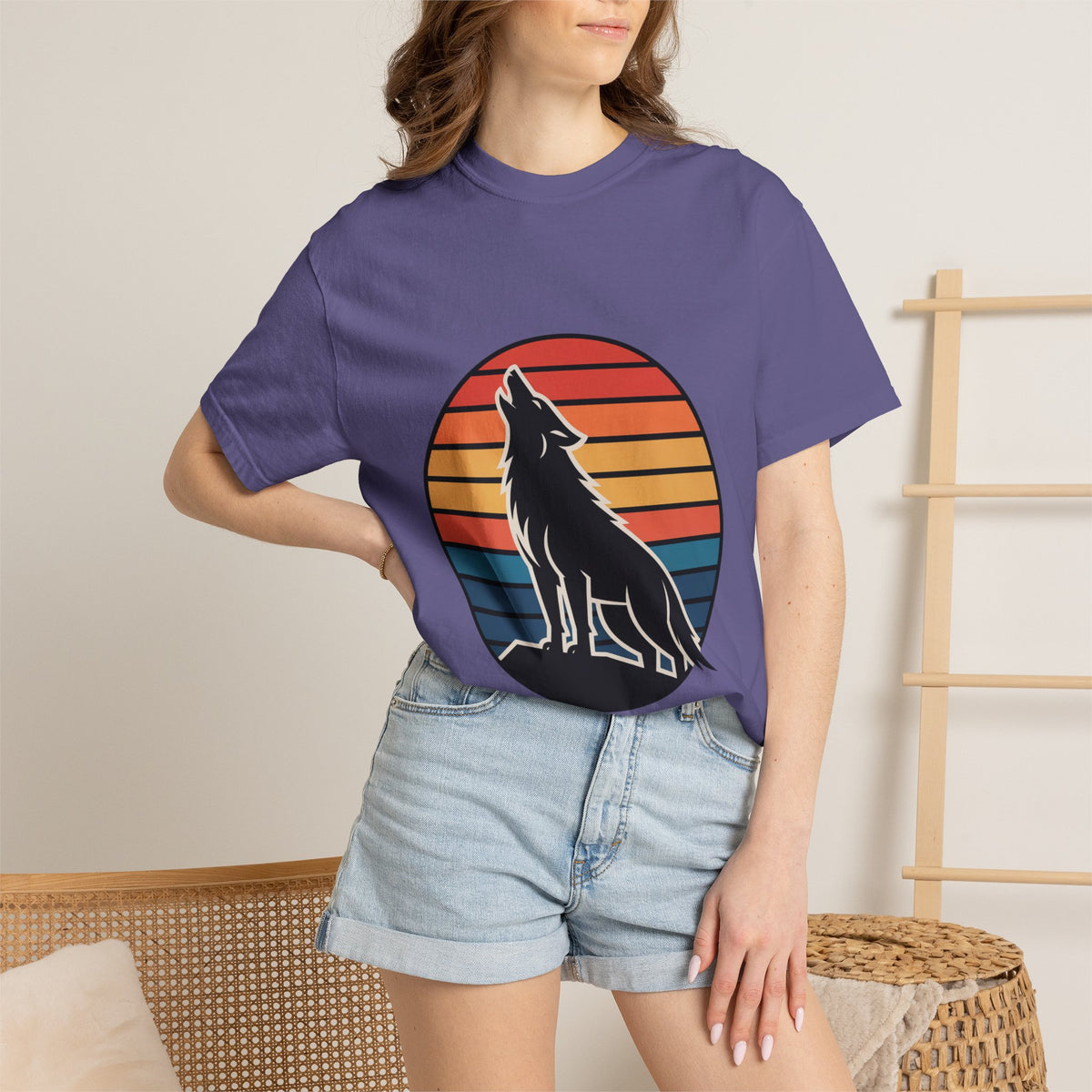 Retro Sunset Wolf Badge T-Shirt