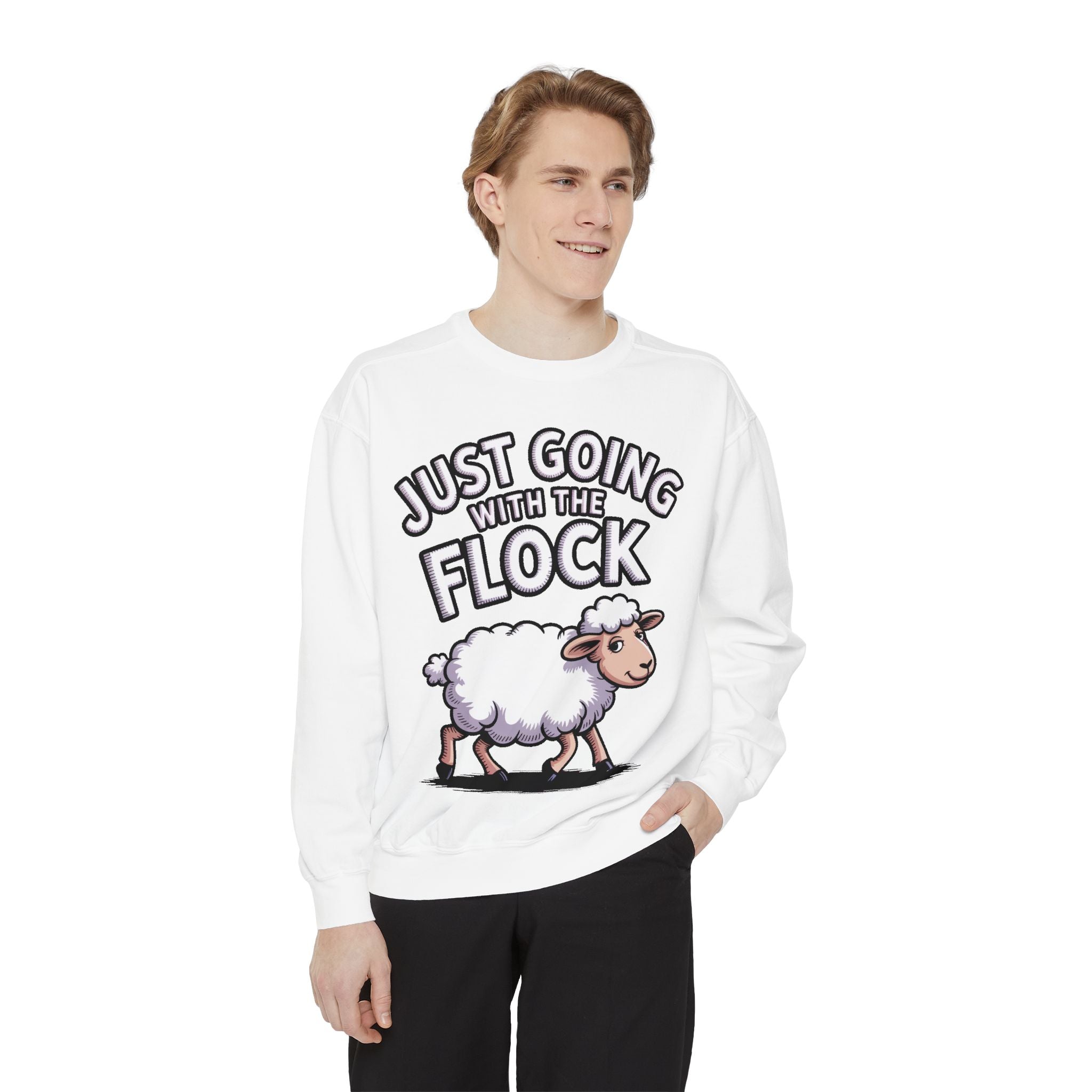 Funny Sheep Sweatshirt, Going With The Flock Crewneck, Cute Cartoon Sheep Embroidered Sweatshirt, Sarcastic Gift for Introvert