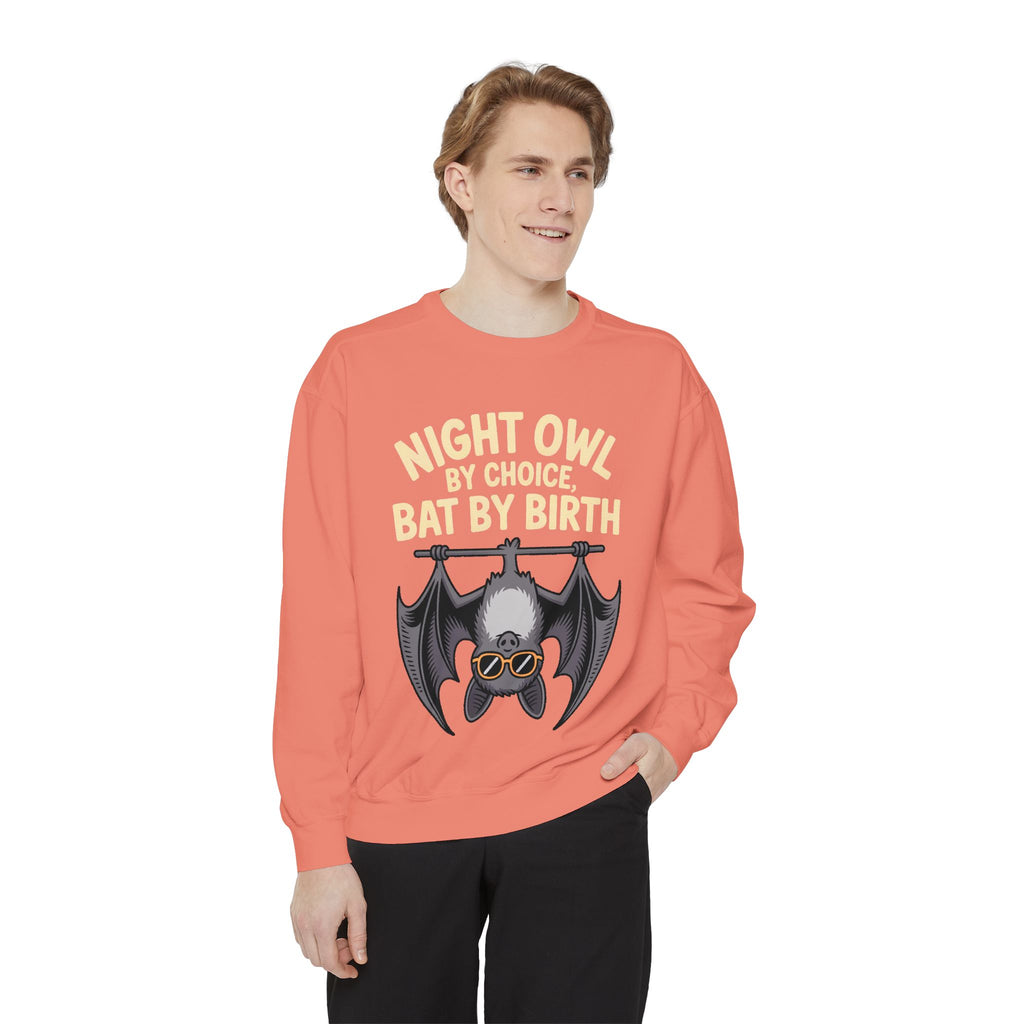 Night Owl By Choice Bat Sweatshirt, Funny Bat Lover Crewneck, Cute Halloween Sweatshirt, Embroidered Patch Style Bat Shirt Gift