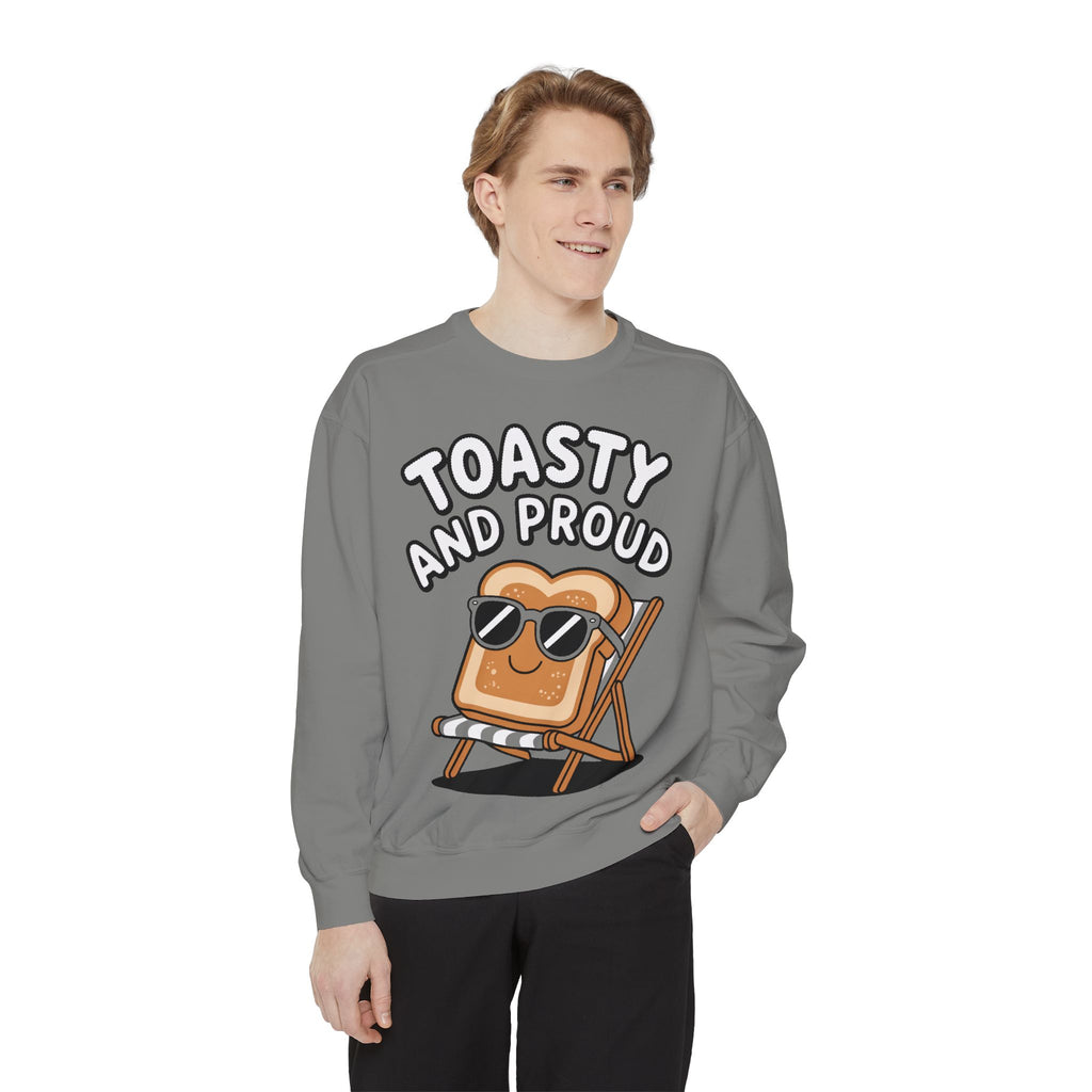 Toasty And Proud Sweatshirt, Funny Toast Bread Crewneck, Cute Beach Chair Toast Embroidered Sweatshirt, Funny Food Lover Gift