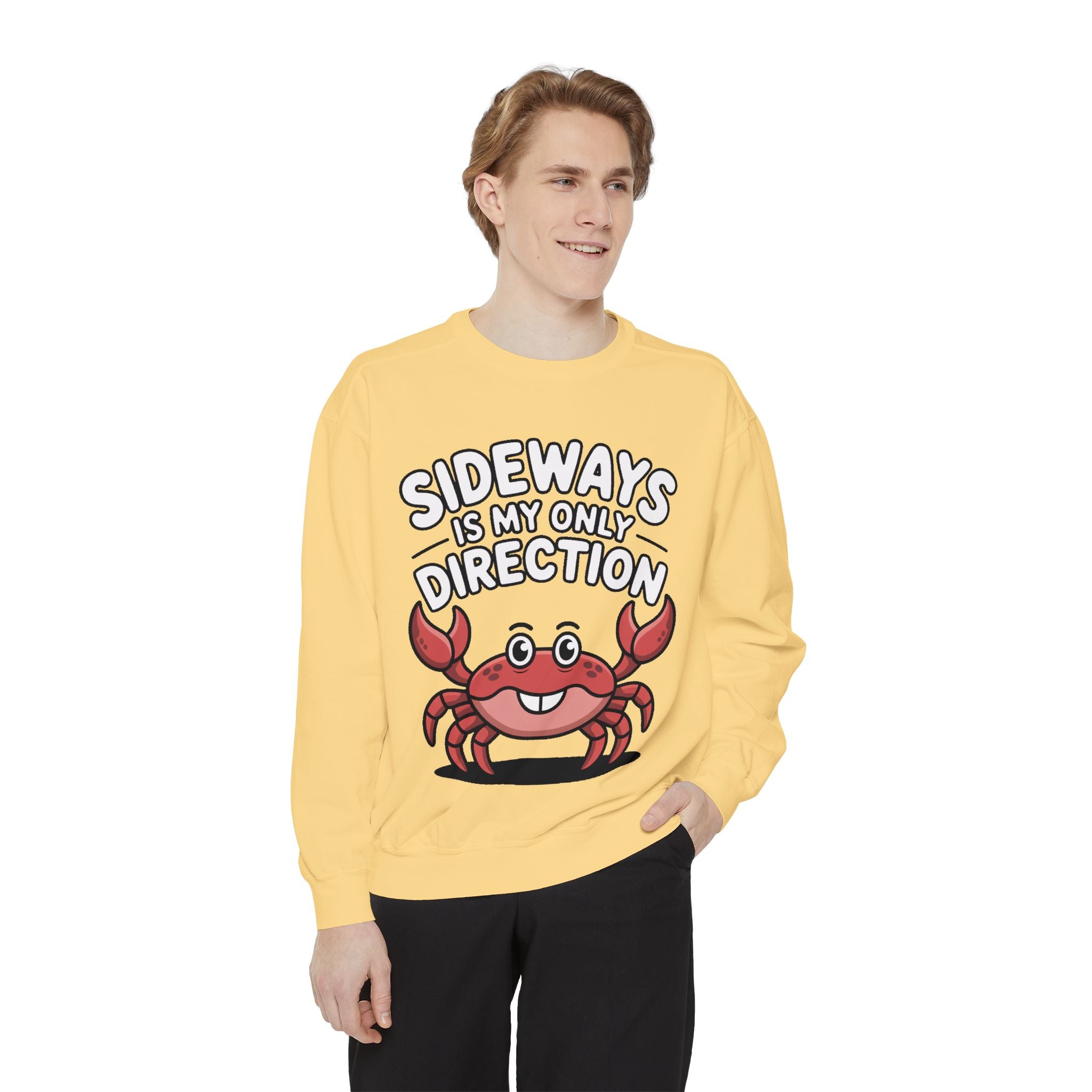 Funny Crab Sweatshirt, Sideways Is My Only Direction Crewneck, Cute Crab Lover Gift, Embroidered Patch Style Beach Sweatshirt