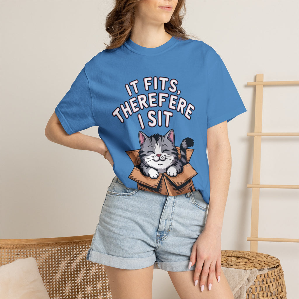 It Fits Therefore I Sit Cat Shirt, Funny Cat In Box T-Shirt, Cute Chubby Cat Lover Gift, Cat Owner Shirt, Funny Cat Meme Tee