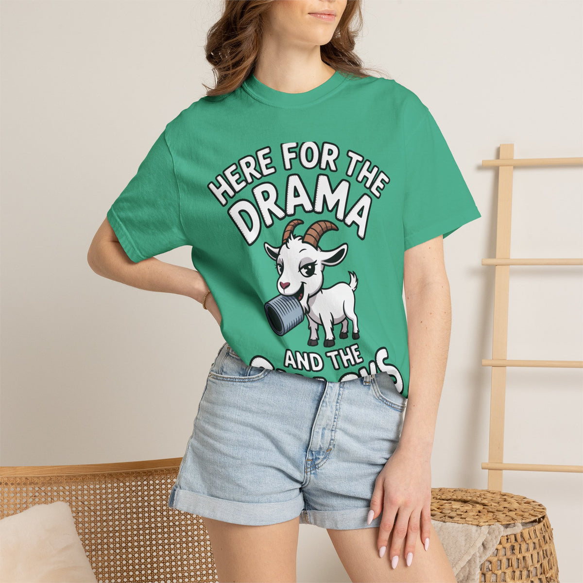 Funny Goat Shirt, Here For The Drama And The Snacks T-Shirt, Cute Goat Lover Gift, Sarcastic Farm Animal Tee