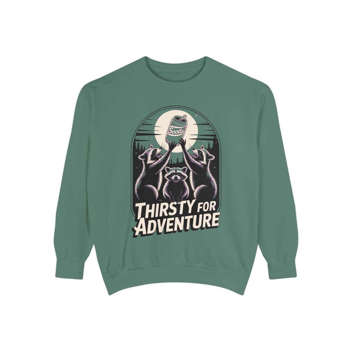 Thirsty For Adventure Raccoons Sweatshirt, Funny Vintage Poster Crewneck, Retro Raccoon Graphic Sweatshirt Gift