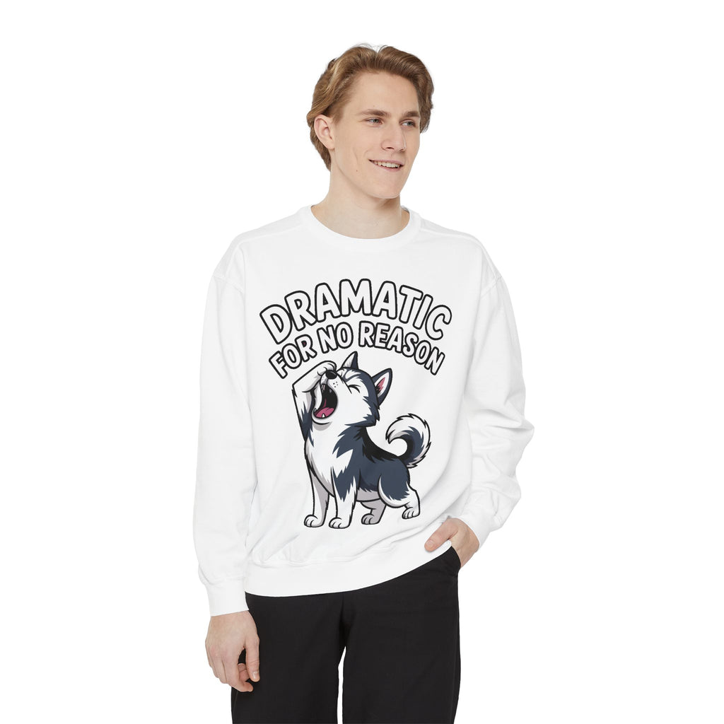 Dramatic Husky Sweatshirt, Funny Dog Lover Crewneck, Cute Cartoon Husky Embroidered Patch Style Sweatshirt, Gift for Husky Mom