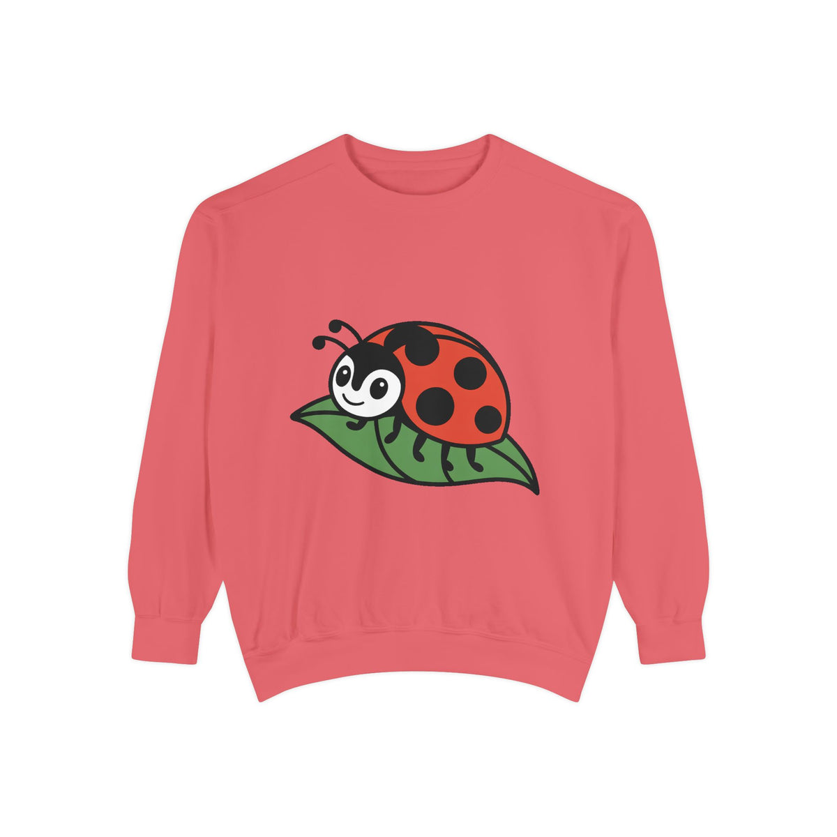 Ladybug Sweatshirt, Cute Embroidered Ladybug On Leaf Crewneck, Garden Lover Gift, Nature Sweatshirt