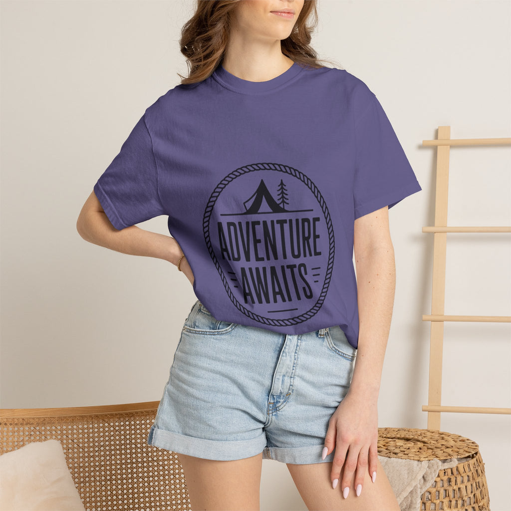 Adventure Awaits Camp Badge Shirt, Vintage Camping T-Shirt, Outdoor Lover Gift, Retro Hiking Tee, Pine Tree Nature Shirt