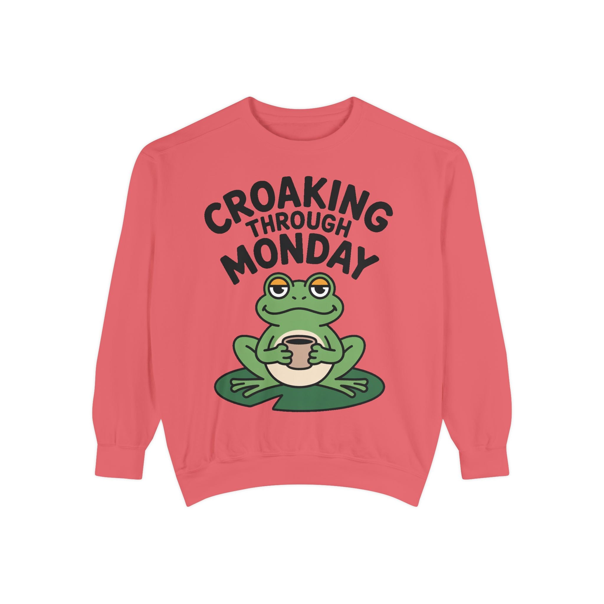 Croaking Through Monday Sweatshirt, Funny Tired Frog Crewneck, Cute Coffee Frog Sweatshirt, Frog Lover Gift