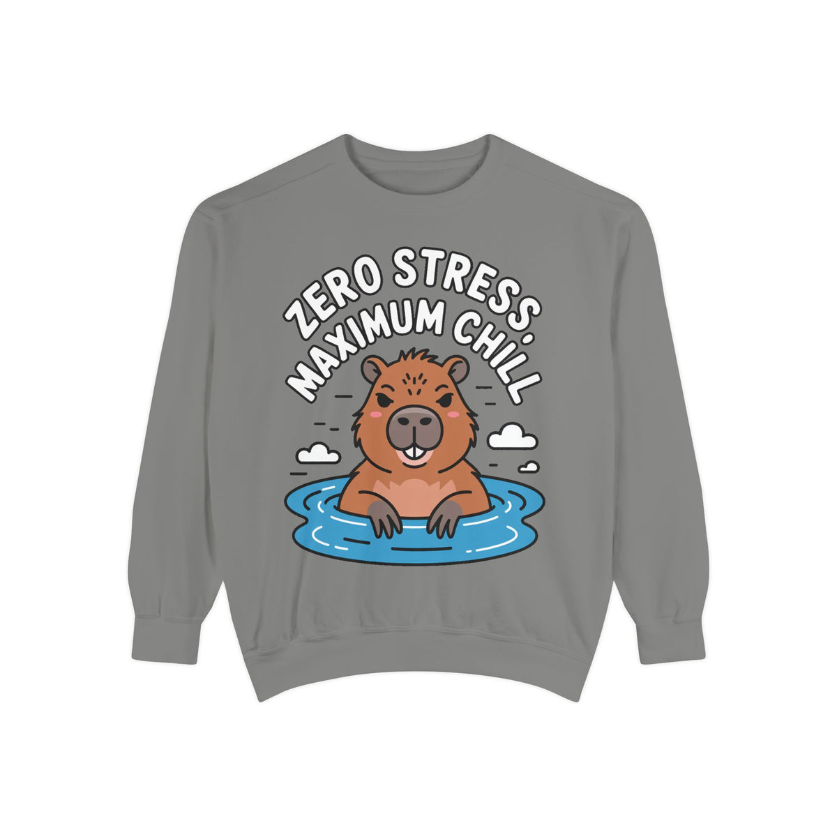 Zero Stress Capybara Sweatshirt, Funny Hot Spring Capybara Crewneck, Cute Chill Animal Gift, Garment Dyed Embroidered Sweatshirt