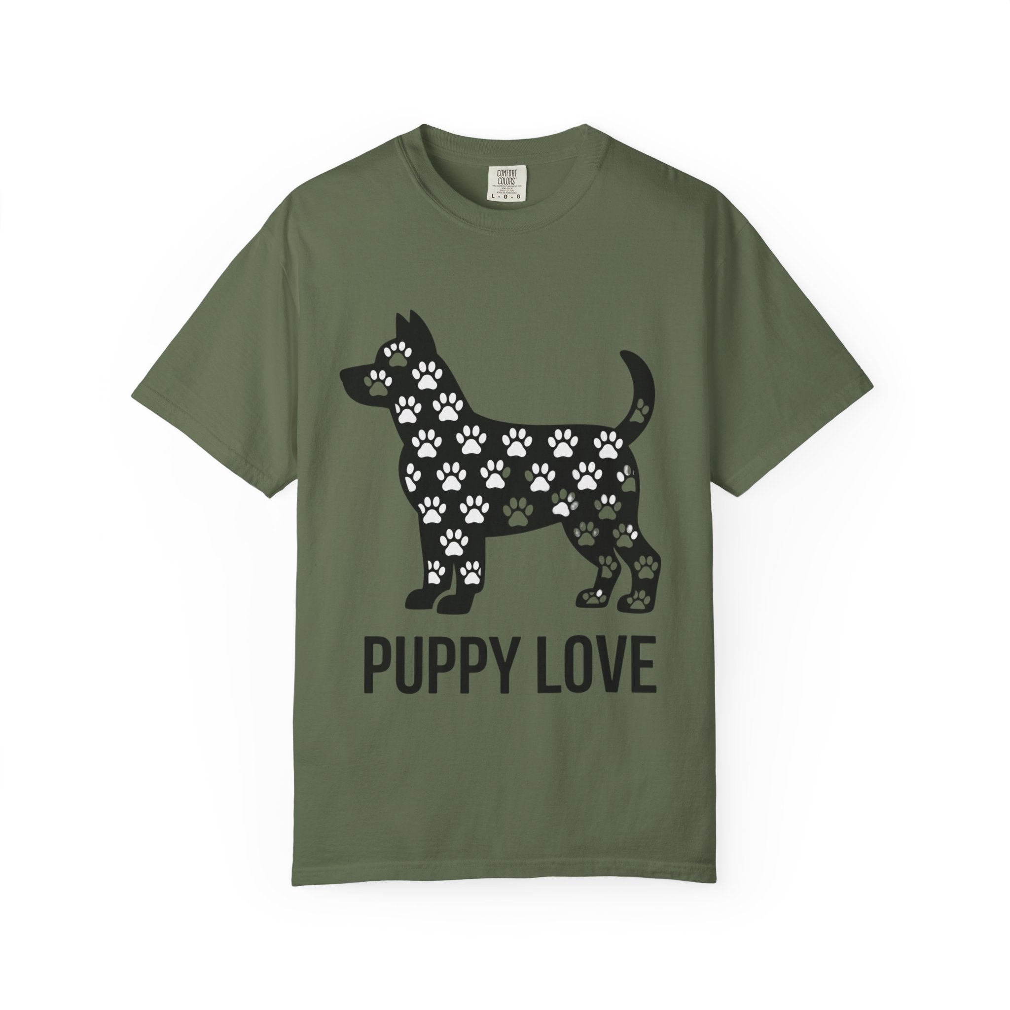 Puppy Love Dog Shirt, Cute Dog Silhouette T-Shirt, Paw Print Pattern Tee, Dog Lover Gift, Minimalist Dog Mom Shirt