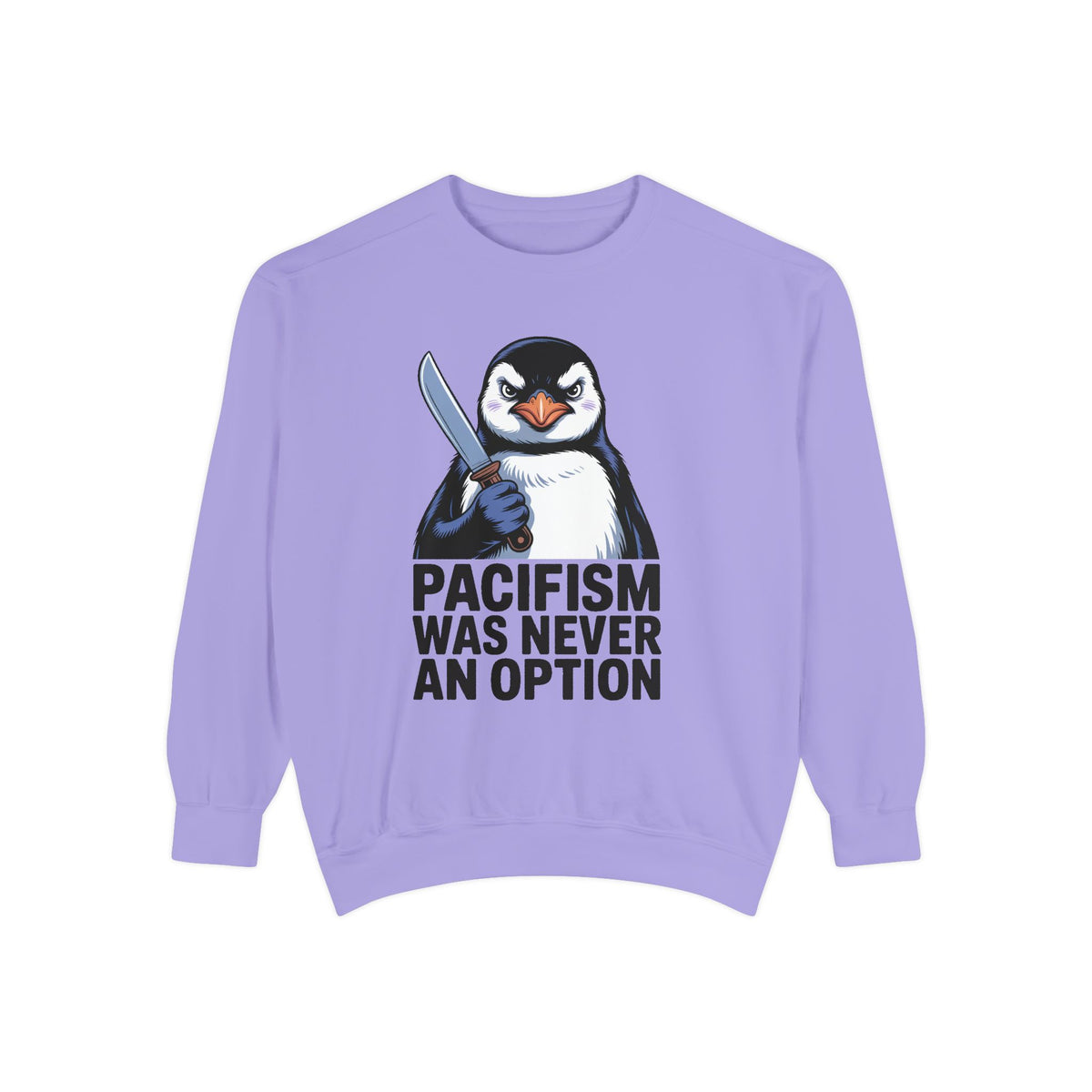 Pacifism Was Never An Option Penguin Sweatshirt, Funny Butter Knife Penguin Crewneck, Vintage Poster Style Graphic Sweatshirt Gift