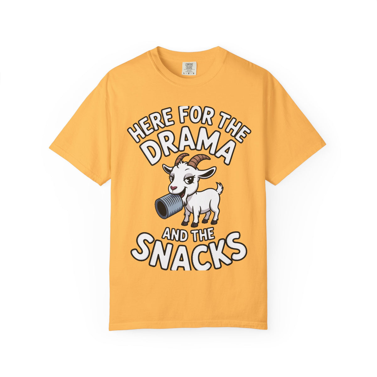 Funny Goat Shirt, Here For The Drama And The Snacks T-Shirt, Cute Goat Lover Gift, Sarcastic Farm Animal Tee