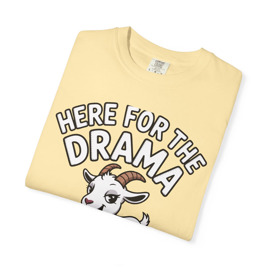 Funny Goat Shirt, Here For The Drama And The Snacks T-Shirt, Cute Goat Lover Gift, Sarcastic Farm Animal Tee