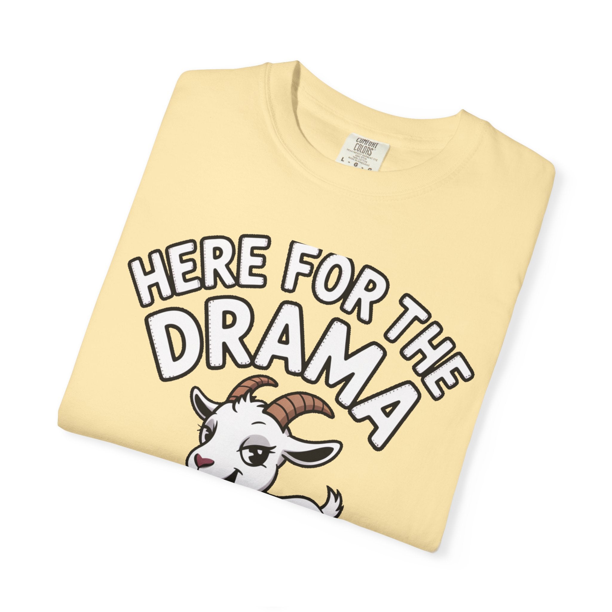 Funny Goat Shirt, Here For The Drama And The Snacks T-Shirt, Cute Goat Lover Gift, Sarcastic Farm Animal Tee