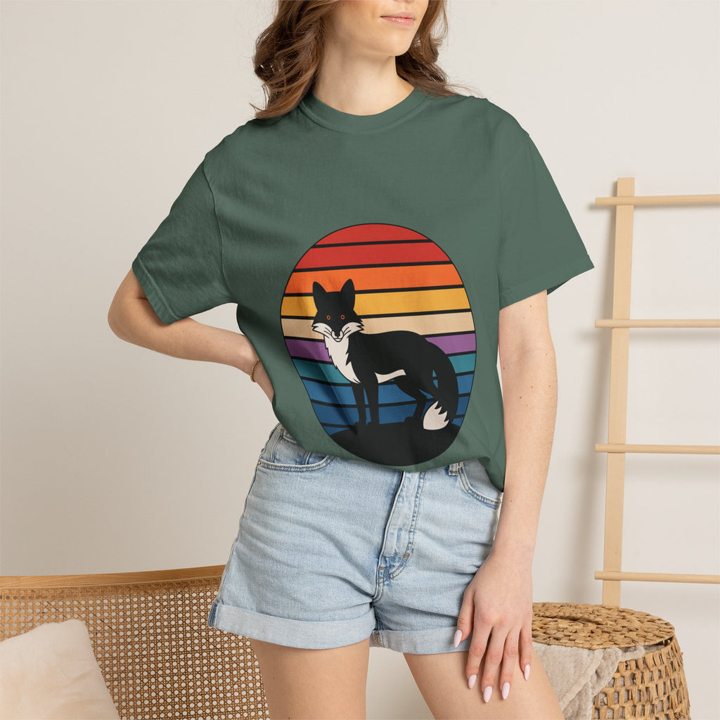 Retro Sunset Fox Badge T-Shirt