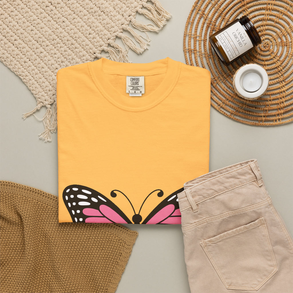 Butterfly T-Shirt, Cute Detailed Butterfly Graphic Tee, Nature Lover Gift, Embroidery-Style Butterfly Shirt, Garment-Dyed Unisex Tee