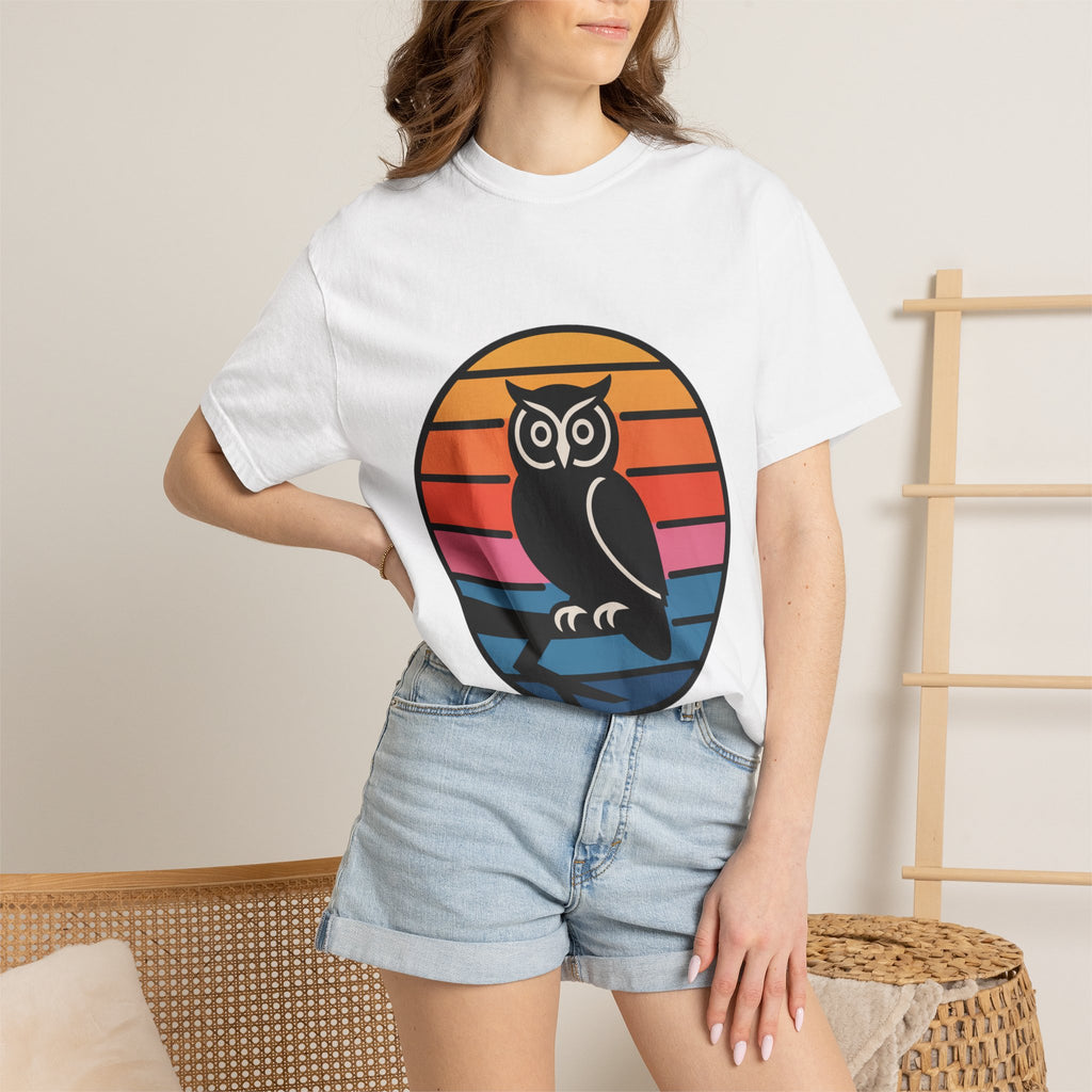 Retro Sunset Owl Badge T-Shirt