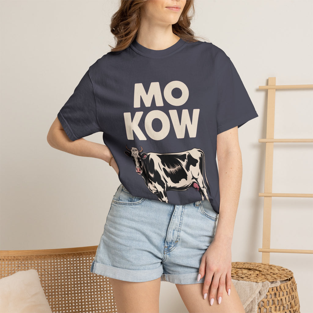 Mo Kow Funny Cow Shirt, Absurd Meme T-Shirt, Deadpan Farm Animal Tee, Weird Cow Lover Gift, Funny Misspelled Label Shirt