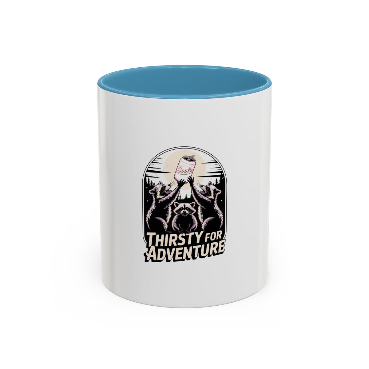 Thirsty For Adventure Raccoons Mug, Funny Vintage Poster Mug, Retro Raccoon Coffee Cup, Camping Adventure Gift Mug