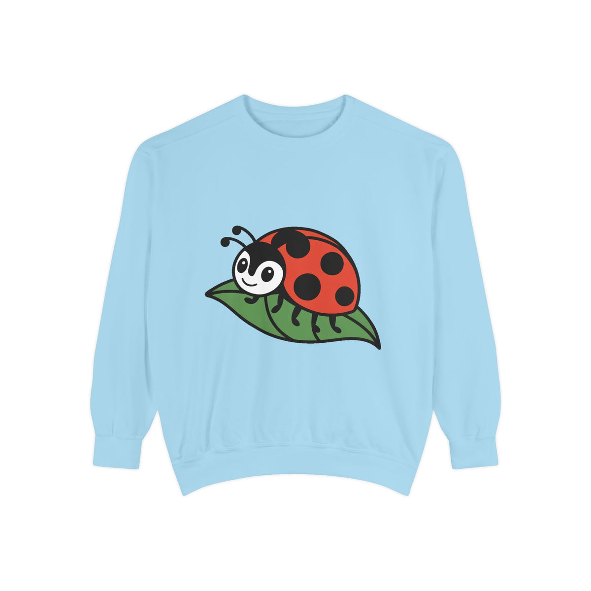 Ladybug Sweatshirt, Cute Embroidered Ladybug On Leaf Crewneck, Garden Lover Gift, Nature Sweatshirt