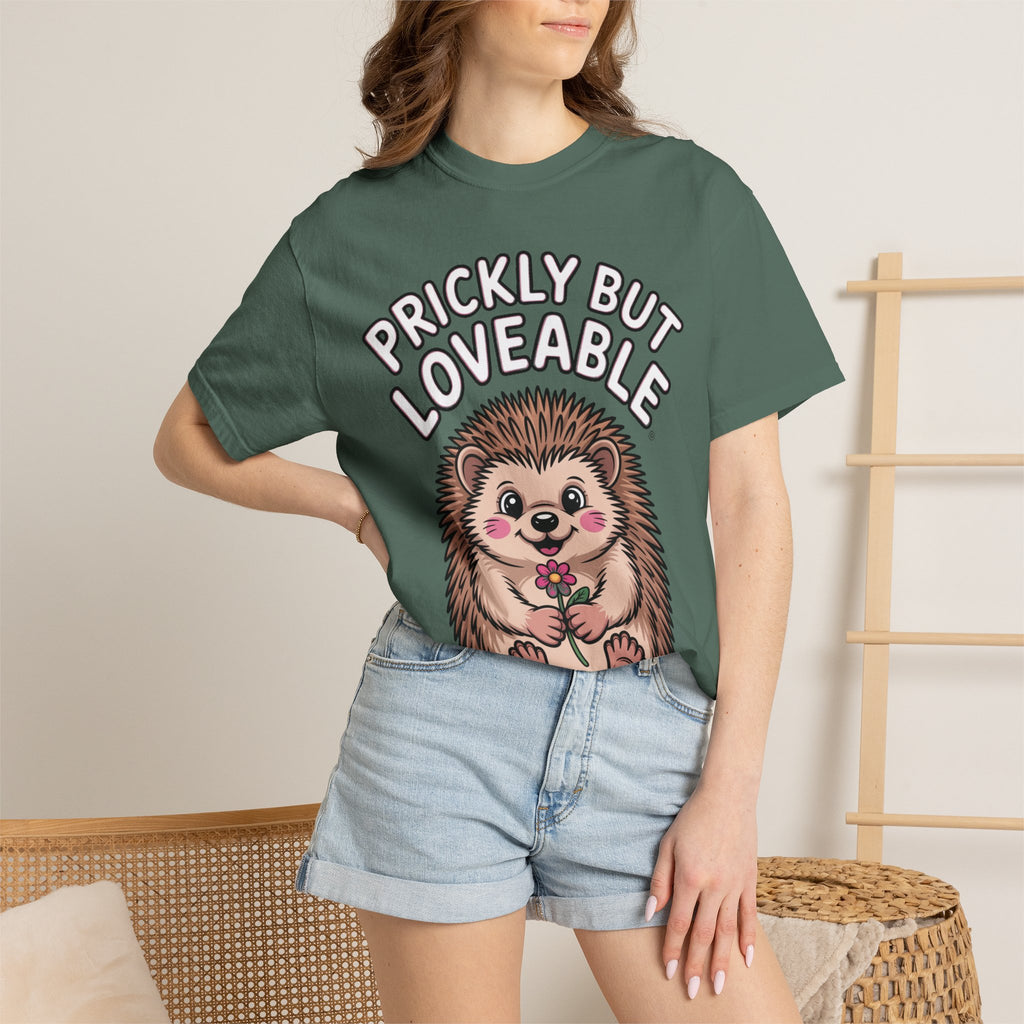Prickly But Loveable Hedgehog Shirt, Cute Cartoon Hedgehog T-Shirt, Funny Animal Lover Gift, Flower Hedgehog Tee