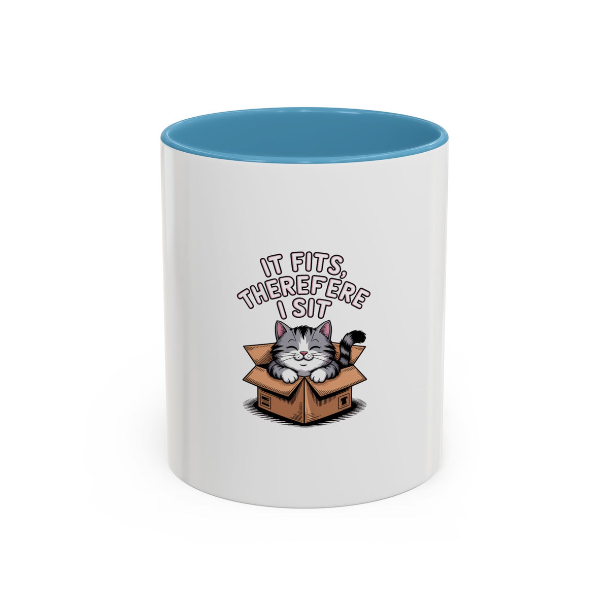 It Fits Therefore I Sit Cat Mug, Funny Cat In Box Coffee Mug, Cute Chubby Cat Lover Gift, Cat Mom Cat Dad Ceramic Mug