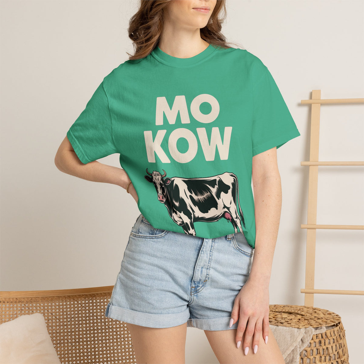 Mo Kow Funny Cow Shirt, Absurd Meme T-Shirt, Deadpan Farm Animal Tee, Weird Cow Lover Gift, Funny Misspelled Label Shirt