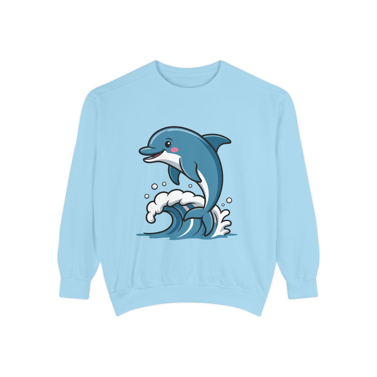 Cute Dolphin Sweatshirt, Embroidered Wave Crewneck, Ocean Lover Gift, Garment Dyed Beach Sweatshirt for Women Men