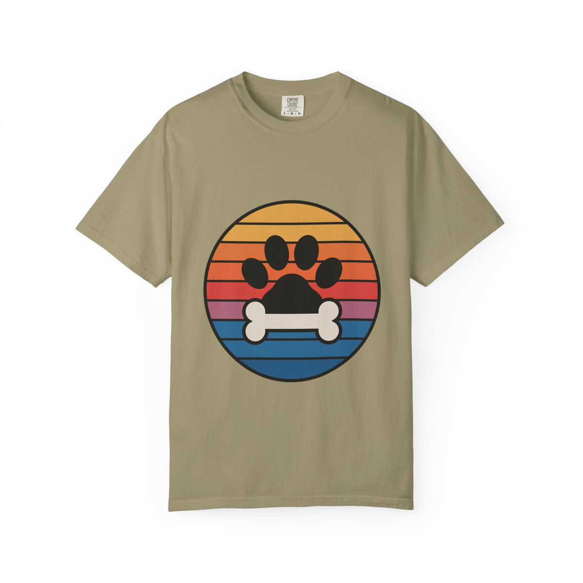 Dog Mom Retro Badge Shirt, Vintage Sunset Dog Lover T-Shirt, Retro Circle Badge Dog Mama Tee, Cute Paw Print Bone Graphic Shirt