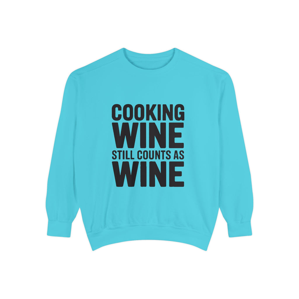 Cooking Wine Still Counts Sweatshirt, Funny Wine Lover Crewneck, Embroidered Kitchen Humor Sweatshirt, Gift for Wine Drinkers