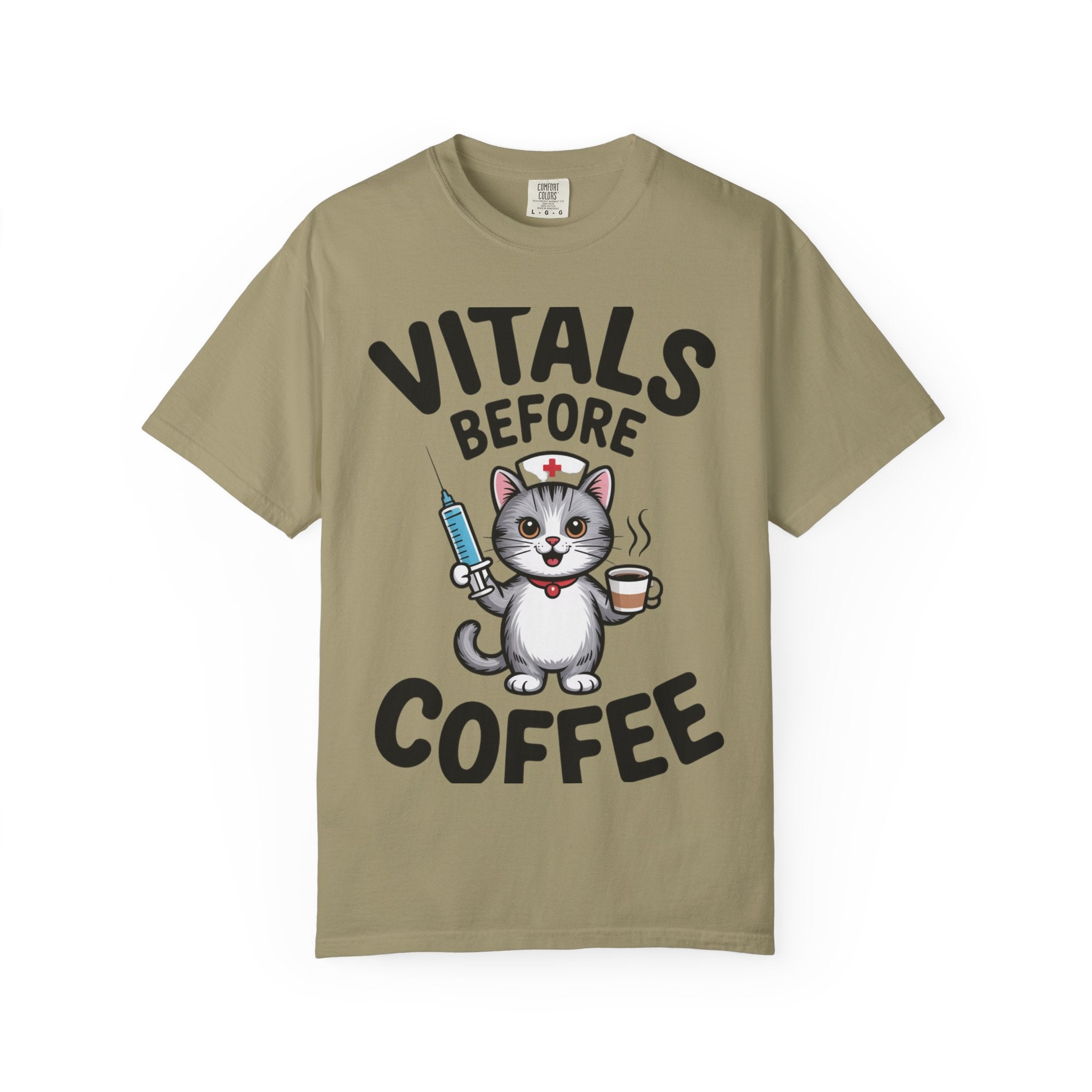 Vitals Before Coffee Nurse Shirt, Funny Nurse Cat T-Shirt, Cute Nurse Gift, Nursing Student Shirt, RN Coffee Lover Tee