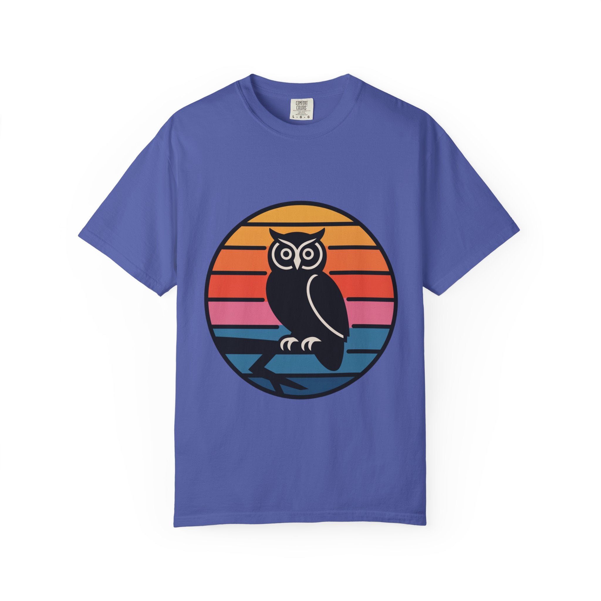 Retro Sunset Owl Badge T-Shirt