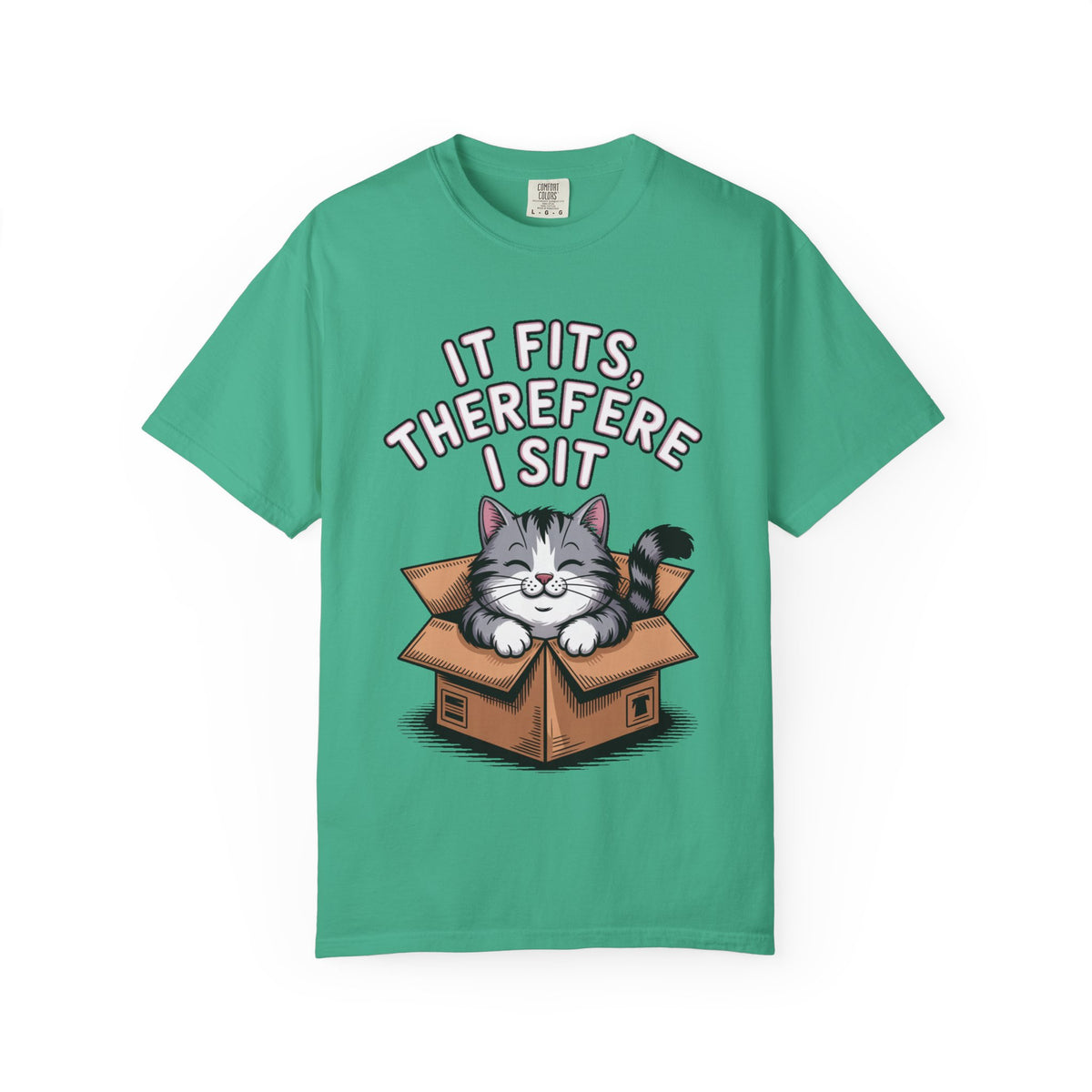 It Fits Therefore I Sit Cat Shirt, Funny Cat In Box T-Shirt, Cute Chubby Cat Lover Gift, Cat Owner Shirt, Funny Cat Meme Tee